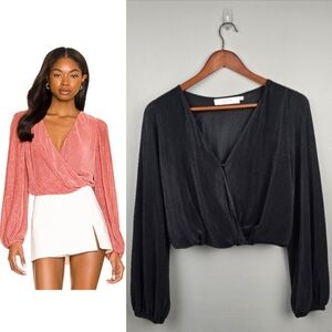 ASTR The Label Valdez Silky Long Sleeve Crop Top Black Womens Size XS